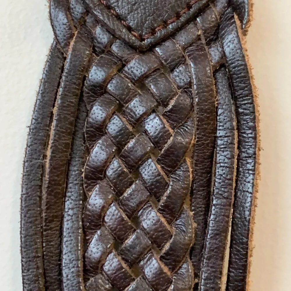 Dark Chocolate Brown Woven Braided Genuine Leather Brass Buckle Belt